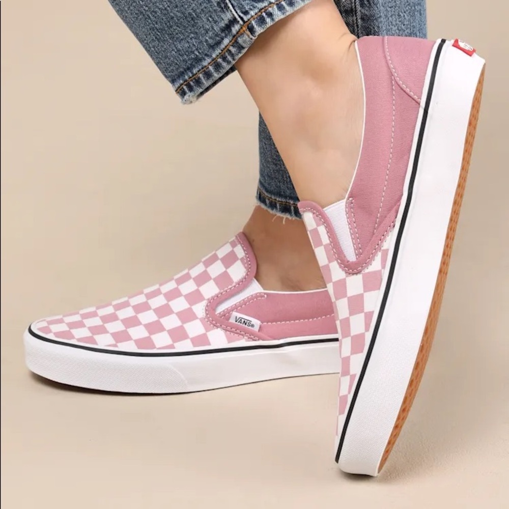 Checkered Purple-Pink Vans Slip-ons - Like New- size 6